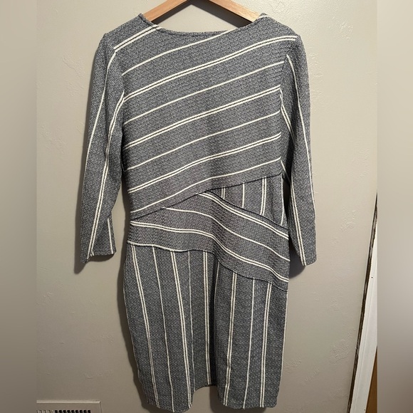 Anthropologie Maeve Striped‎ V-neck Surplice 3/4 Sleeve Cotton Blend Dress - Picture 11 of 13